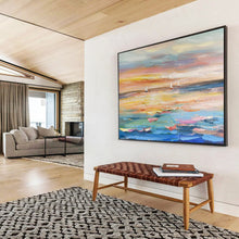 Load image into Gallery viewer, Hand - painted Large - Scale Sailboat Sunset Seascape Acrylic Art for Coastal Living Rooms LargeART1745