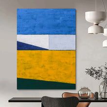 Load image into Gallery viewer, “Color - Blocked Serenity” - Blue, White, Yellow, Green Geometric Abstract Art on Canvas DKH1096