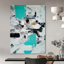 Load image into Gallery viewer, “Abstract Minimalist Color Blocks” - Teal, Grey, White Geometric Art on Canvas DKH1347