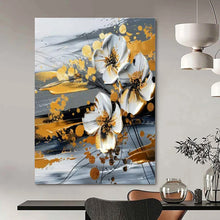 Load image into Gallery viewer, White & Gold Floral Abstract Canvas Painting, Ideal for Elegant Bedroom & Luxury Dining Room LargeART1254