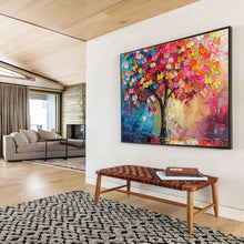 Load image into Gallery viewer, Colorful Tree “Patchwork Blossoms” Painting on Canvas, Whimsical Nature Art DKH858