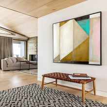 Load image into Gallery viewer, Geometric Abstract Painting with Gold, White, and Teal for Modern Dining Room & Art Gallery DKH283