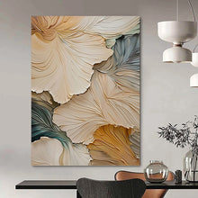 Load image into Gallery viewer, “3D Floral Leaf Detail” - Beige and Green Textured Art on Canvas DKH1385