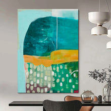 Load image into Gallery viewer, Teal, Orange & Green Abstract Painting, Perfect for Eclectic Living Room & Vibrant Studio LargeART1847