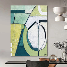 Load image into Gallery viewer, Geometric Green Abstract Painting - Great for Mid - Century Home & Nature - Lover’s Office LargeART2375
