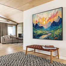 Load image into Gallery viewer, Mountain Sunset “Textured Valley” Painting on Canvas, Impasto Landscape Art DKH856