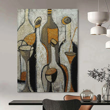 Load image into Gallery viewer, Textured Bottles and Glasses Abstract Canvas Painting, Great for Sophisticated Wine Cellar & Art - Filled Dining Room LargeART1193