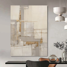 Load image into Gallery viewer, “Linear Neutral Abstract” - Grey, White, Brown Abstract Art on Canvas DKH1322