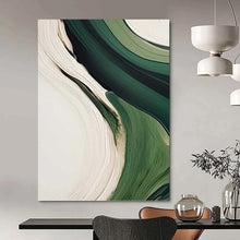 Load image into Gallery viewer, “Green & White Flowing Abstraction” - Fluid Abstract Art on Canvas DKH1468