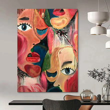 Load image into Gallery viewer, Cubist Abstract Portrait Art, Vibrant Color - Dripped Painting for Eclectic Lounge & Bold Office LargeART2235