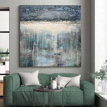 Load image into Gallery viewer, Oversized Dripping Gray - Blue Abstract Art for Bedroom & Wellness Center LargeART0467