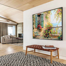 Load image into Gallery viewer, Mediterranean Balcony Abstract Painting on Canvas - “Coastal Retreat” DKH692