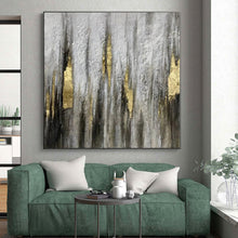 Load image into Gallery viewer, Enormous Gray and Gold Textured Abstract Acrylic for Industrial - Style Home Office & Glamorous Entryway LargeART0321
