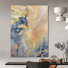 Load image into Gallery viewer, Gold & Blue Textured Abstract Painting, Ideal for Luxury Living Room & Art - Filled Office LargeART2113