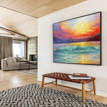 Load image into Gallery viewer, Seaside Sunset “Vibrant Horizon” Painting on Canvas, Luminous Maritime Art DKH892