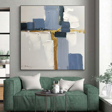 Load image into Gallery viewer, Large - Format Blue - Gold Abstract Art for Coastal Bedroom & Chic Lounge LargeART0506