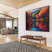 Load image into Gallery viewer, Autumn Landscape “Lake Reflections” Painting on Canvas, Vibrant Scenic Art DKH818