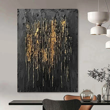 Load image into Gallery viewer, Black & Gold Dripped Abstract - Perfect for Luxury Bedroom & Art Gallery Corner LargeART2358
