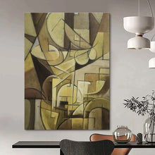 Load image into Gallery viewer, Brown Geometric Cubist Abstract Painting, Ideal for Retro Study & Art Gallery LargeART1430