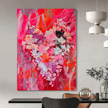 Load image into Gallery viewer, Pink Floral with “Love” Abstract Canvas Painting, Great for Romantic Bedroom & Cozy Café LargeART1197
