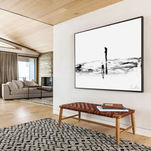 Load image into Gallery viewer, Black and White Silhouette by the Water Abstract acrylic painting DLZ114