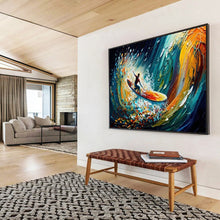 Load image into Gallery viewer, “Surfer in Colorful Waves” - Expressionistic Abstract Acrylic, Suits Sports Bar and Teen Bedroom DLZ259