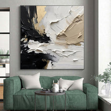 Load image into Gallery viewer, Custom Large Black - White - Gold Textured Abstract – Perfect for Modern Penthouse Office & Upscale Hotel Lobby LargeART0715