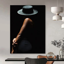 Load image into Gallery viewer, “Silhouette in Black Hat” - Dramatic Figurative Art on Canvas DKH1606