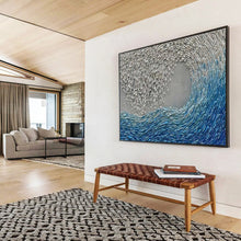 Load image into Gallery viewer, Hand - painted Wave - like Silver and Blue Acrylic Art for Coastal - Themed Hotel Lobby Decor LargeART1654