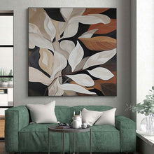 Load image into Gallery viewer, White and Brown Leaves on Dark Background Acrylic Art - Perfect for Nature - lover’s Bedroom & Elegant Dining Room LargeART0667