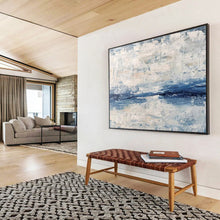 Load image into Gallery viewer, Blue and White Textured Abstract “Seascape Impression” Painting on Canvas, Artistic Wall Decor DKH791