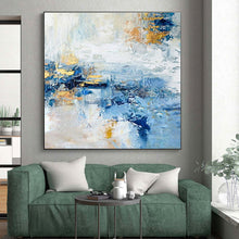 Load image into Gallery viewer, Blue, White, and Gold Abstract Acrylic Art - Suited for Modernist Penthouse & Elegant Dining Room LargeART0643
