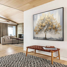 Load image into Gallery viewer, Gray & Gold Tree of Light Hand-Painted Abstract Acrylic Art for Home Office Elegance LargeART1621
