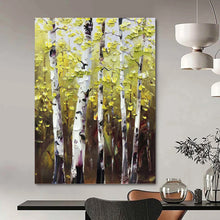 Load image into Gallery viewer, “Sunlit Yellow Birch Forest” - Yellow, Green, Brown Landscape Art on Canvas DKH1282