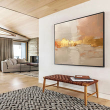 Load image into Gallery viewer, Gold - Accented Neutral Abstract Painting on Canvas - “Elegant Layers” DKH617