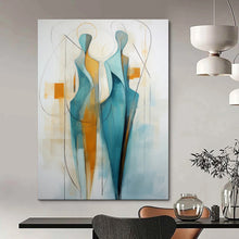 Load image into Gallery viewer, Blue & Orange Abstract Figures Painting, Suited for Contemporary Art Lounge & Creative Studio LargeART1888