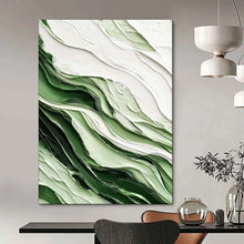 Load image into Gallery viewer, Green & White Textured Abstract Wave Painting, Ideal for Nature - Inspired Office & Serene Bathroom LargeART2069