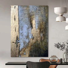 Load image into Gallery viewer, Blue, Gold & Brown Textured Abstract Acrylic Art, Perfect for Elegant Hotel Lobby & Sophisticated Home Library LargeART1001