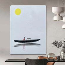Load image into Gallery viewer, Minimalist Abstract Painting, Black & Yellow, Boat Scene for Living Room & Study LargeART2163