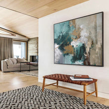 Load image into Gallery viewer, Teal Gold Fusion Abstract Painting DKH513