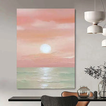 Load image into Gallery viewer, Impressionistic Sunset Art, Pink - Toned Serene Painting for Romantic Bedroom & Beach House Living Room LargeART2231