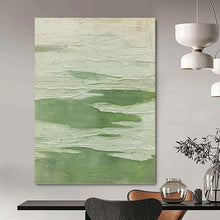 Load image into Gallery viewer, “Textured Green Meadows” - Green, White Abstract Art on Canvas DKH1227