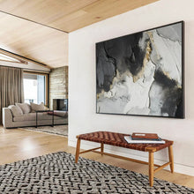 Load image into Gallery viewer, Black, White & Gold Textured Art - Glamorous Living Room Art LargeART1580