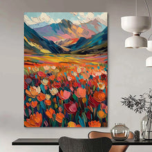 Load image into Gallery viewer, “Colorful Mountain Field with Flowers” - Expressive Landscape Art on Canvas DKH1597