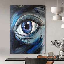Load image into Gallery viewer, Expressive Abstract Eye Painting, Deep Blue Textured Art for Psychologist’s Office & Introspective Nook LargeART2187