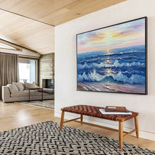 Load image into Gallery viewer, “Sunset Sea Waves” - Impressionistic Abstract Acrylic of an Ocean Sunset, Suits Beach House and Living Room DLZ218