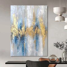 Load image into Gallery viewer, Gray - Blue - Gold Abstract Strokes Acrylic Art, Perfect for Minimalist Home & Office LargeART1011