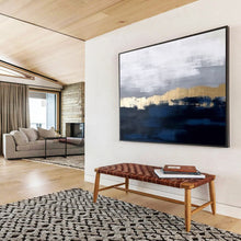Load image into Gallery viewer, Blue and Gold Abstract Painting on Canvas - “Coastal Horizons” DKH784