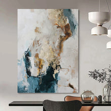 Load image into Gallery viewer, “Blue - Gold Abstract Harmony” Abstract Painting on Canvas, Coastal - Inspired Decor DKH1010