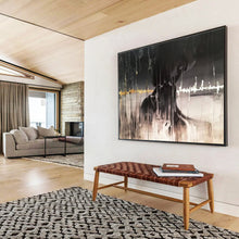 Load image into Gallery viewer, Black - Gold Abstract “Mystery Art” Painting on Canvas, Evocative Modern Art DKH900